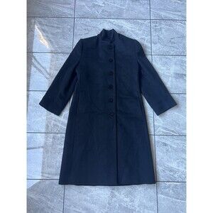 $1900 Fleurette 100% Cashmere Long Stand Collar Coat Trench Black 10P Button
